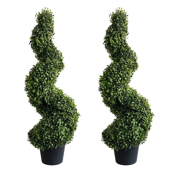 3ft Artificial Spiral Topiary,Faux Topiary Tree,Artificial Boxwood Plants,Topiary Trees Artificial Outdoor 2 Pack,Fake Plant Green Decor for Outdoor and Indoor,Topiaries for Front Porch Set of Two