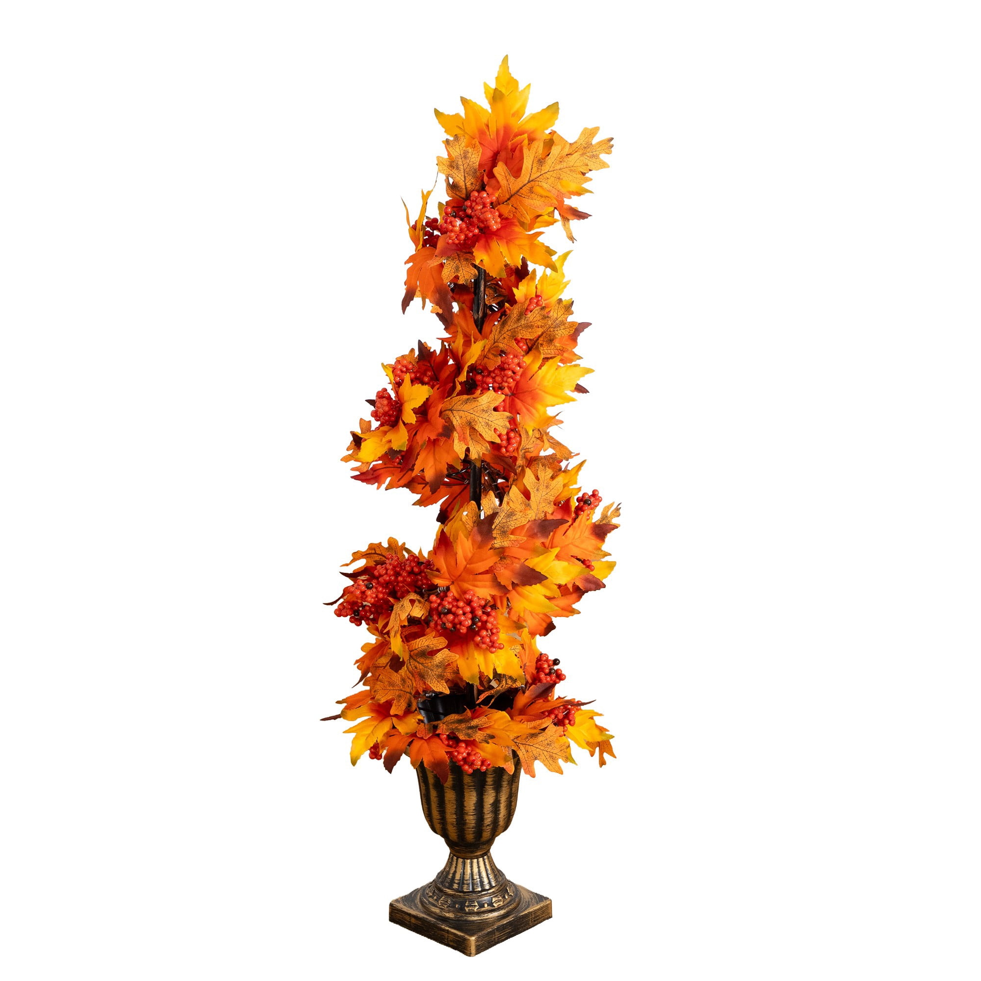 3ft. Autumn Maple Artificial Fall Spiral Tree with Berries in Decorative Urn