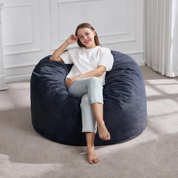 3ft Bean Bag Chairs for Adults Large Beanbag Chair with Plush Faux Fur Cover Big Bean Bag Chair for Living Room Bedroom Dorm Office - Dark Grey (36 x 36 x 22)