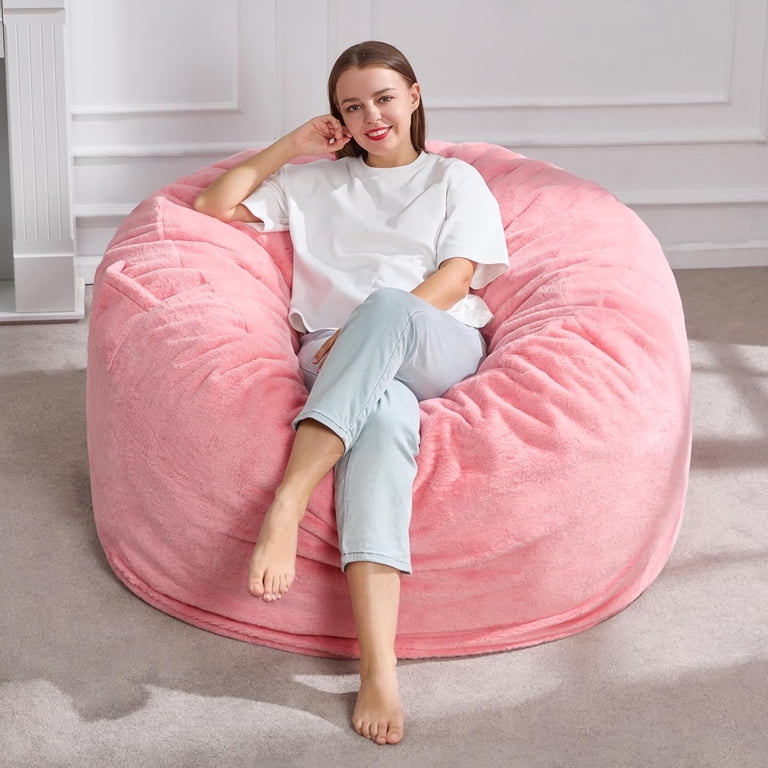 Faux Fur Big Fluffy Pillow Chair Fabric Giant Beanbag Cover Soft