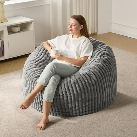 3ft Bean Bag Chairs for Adults Large Beanbag Chair with Stripe Plush Cover Big Bean Bag Chair for Living Room Bedroom Dorm Office - Grey (36 x 36 x 22)