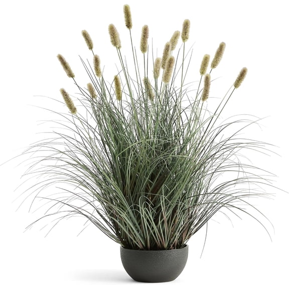 3ft Faux Onion Grass Artificial Cattail Reed Grass 1-Pack Potted Green Bristlegrass with Spikes Yellow