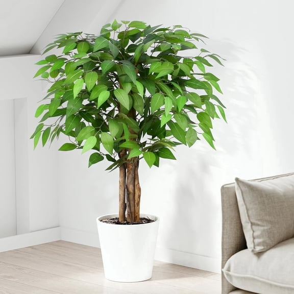 3FT Artificial Ficus Tree – Realistic Faux Plant for Home Office Living Room, Indoor Outdoor Silk Fake Tree Decor (90cm)
