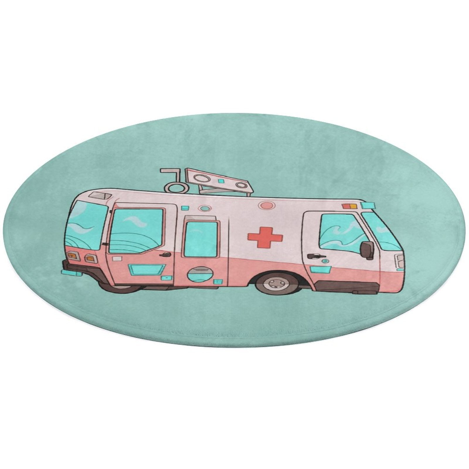 3ft Fire Engine Car Truck Ultra-Thin Washable Round Rug - Non Slip Non ...