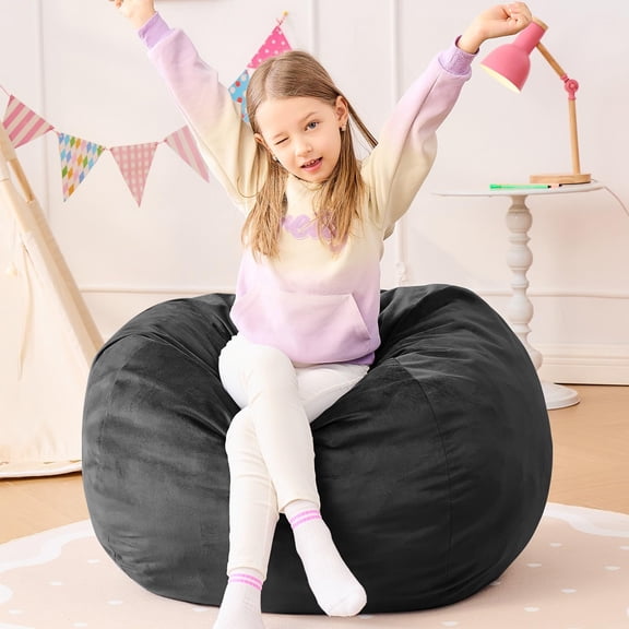 3ft Fluffy Bean Bag Chair for Adults Teens, Soft Microfiber Round Bean Bag Sofa, Removable Washable Memory Foam Beanbag Lounger for Living Room Bedroom Dorm Apartment,