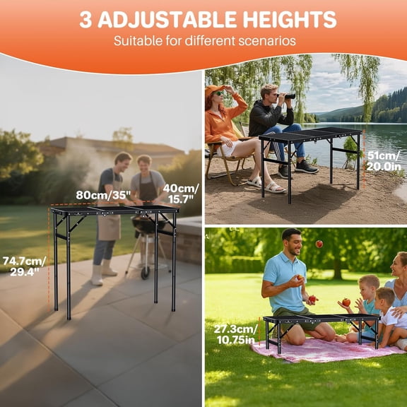 3ft Folding Grill Table for Outdoor Use - 35.4''x15.7'', Max Height 29.4''