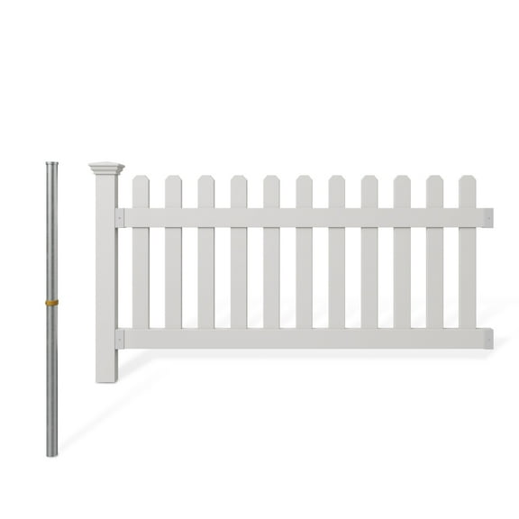 3ft H x 6ft W (1 Panel + 1 Post) No Dig WamBam Newport Fence Kit, White Vinyl Picket Fence, Easy Install Outdoor Fence for Backyard or Patio, DIY Decorative Fencing, ZP19002