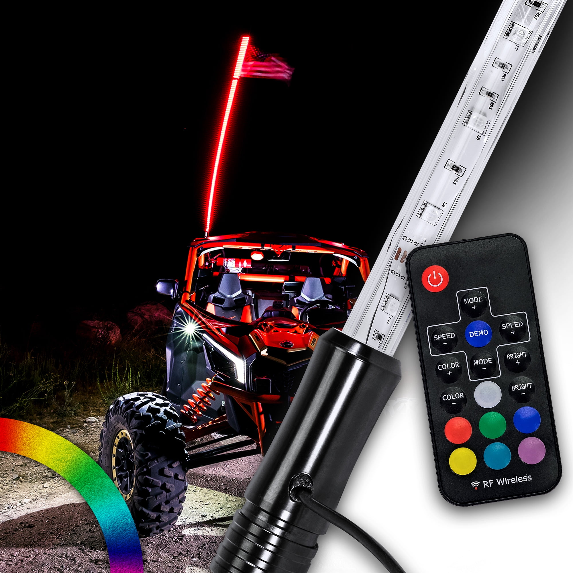 3ft LED Whip Lights w/ Flag [21 Modes] [20 Colors] [Wireless