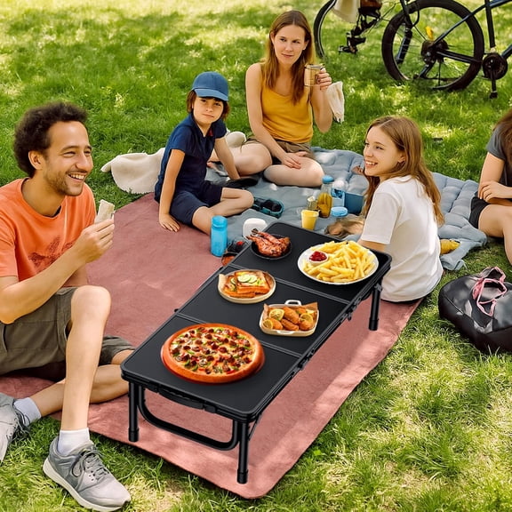 3ft Low Folding Picnic Table, Thicker Aluminum Small Camping Table with Storage Bag, Portable Handle, Lightweight, for Camping Beach Party Picnic Floor, 34.2" x 15.7" x 10.3", Black