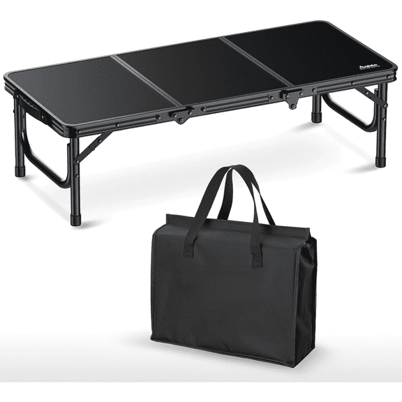 3ft Low Folding Picnic Table, Thicker Aluminum Small Camping Table with Storage Bag, Portable Handle, Lightweight, for Camping Beach Party Picnic Floor, 34.2" x 15.7" x 10.3", Black