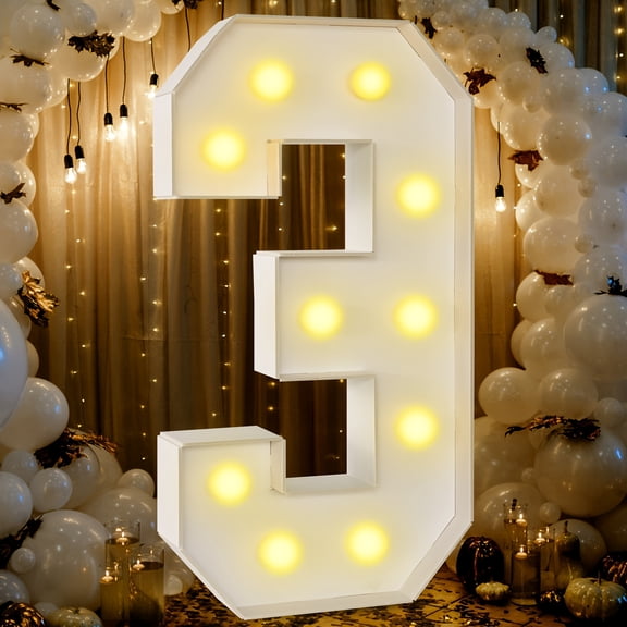 3ft Marquee Numbers 0-9 with Mosaic Frame, Decorative Light-Up Numbers with White Foam Cardboard, Lighted Holiday Displays Mosaic Number for Balloons Number Wedding Birthday Anniversary Party Decor