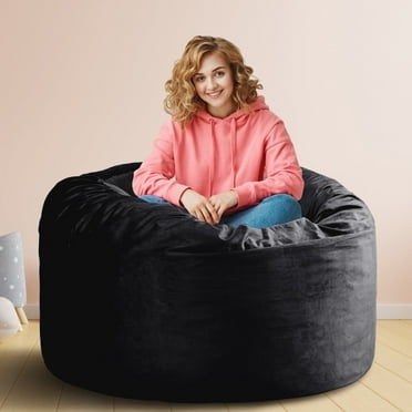 KINMEROOM 3~3.5ft Luxury Velvet Soft Support Bean Bag Chair for Teenagers & Adults | Black