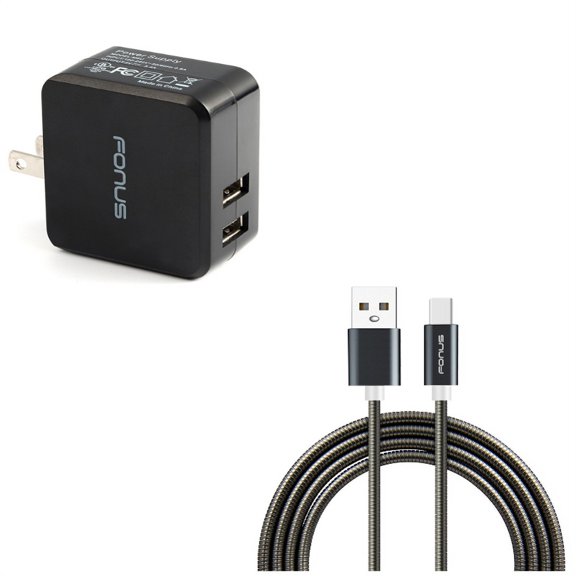 3ft Metal USB Cable w 17W Home Charger L2E for Acer Liquid Jade Primo - Alcatel PulseMix, 7, Idol 5S 5 4S - ASUS Zenfone V Live, ROG Phone, AR 6 5z 4 Pro - Blackberry Motion, Key2, KEYone, LE