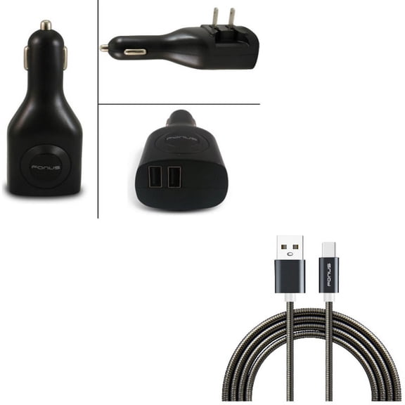 3ft Metal USB Cable w 2-Port USB Car Home Charger Z9J for Nokia 7.1, 8, 3.1 Plus - OnePlus 5T, 6, 6T, 7 Pro - Razer Phone 2 - RED Hydrogen One - Samsung Galaxy Tab S3 9.7 S9 Plus, S8+ S8, S10e