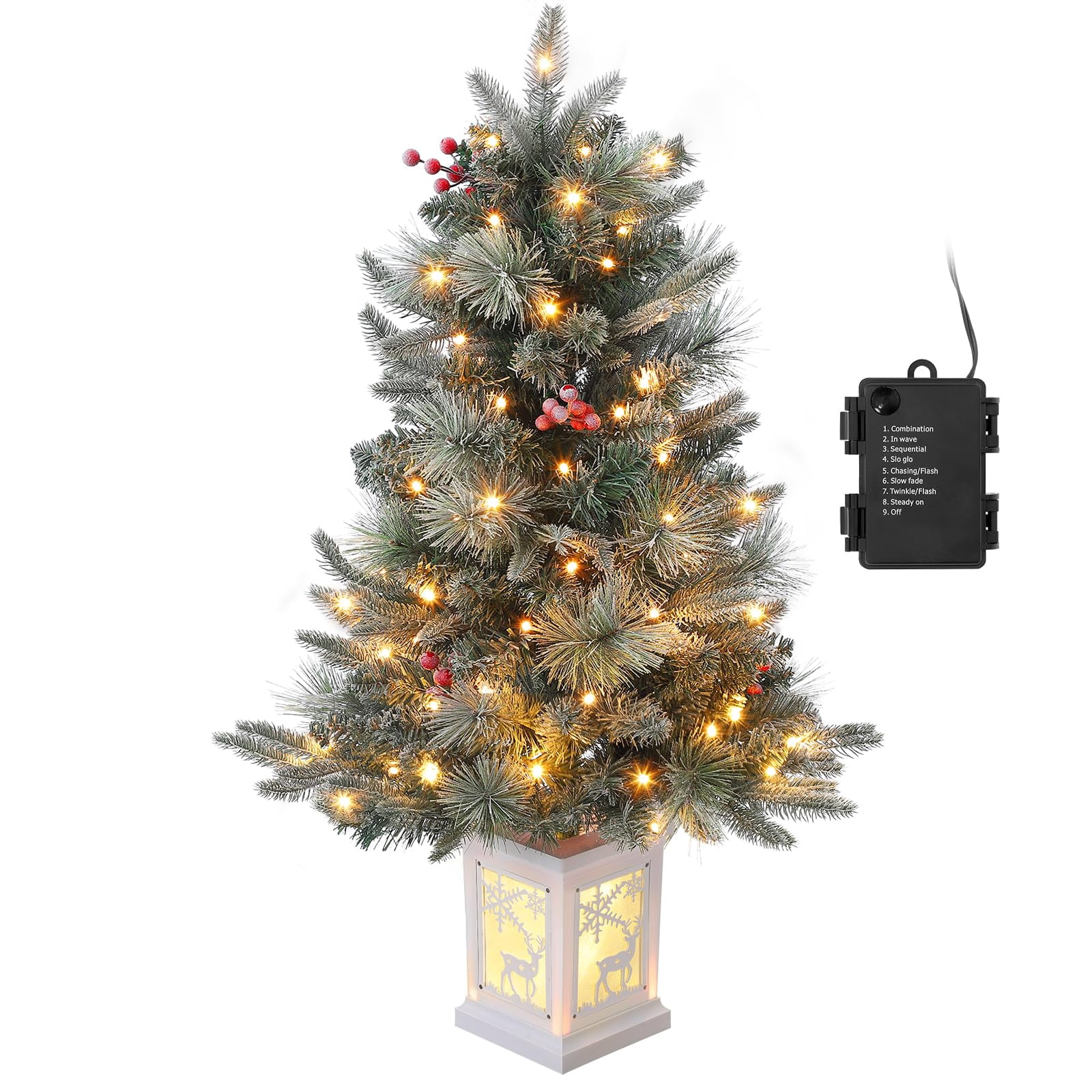 3ft Mini Christmas Tree Pre-Lit Artificial Tree with 78 Warm White ...