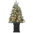 thumbnail image 1 of 3ft Mini Prelit Premium Snow Flocked Artificial Christmas Tree, Pre-lit Xmas Pine Tree for Christmas Decoration, Party Decoration, Home, Office, Brown Base, 1 of 7