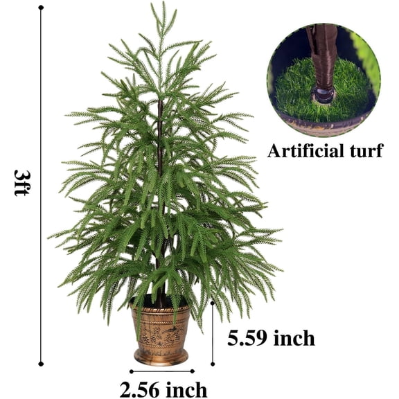 3ft Norfolk Pine Artificial Tree with Real Touch Faux Branches for Indoor Outdoor Porch Decor