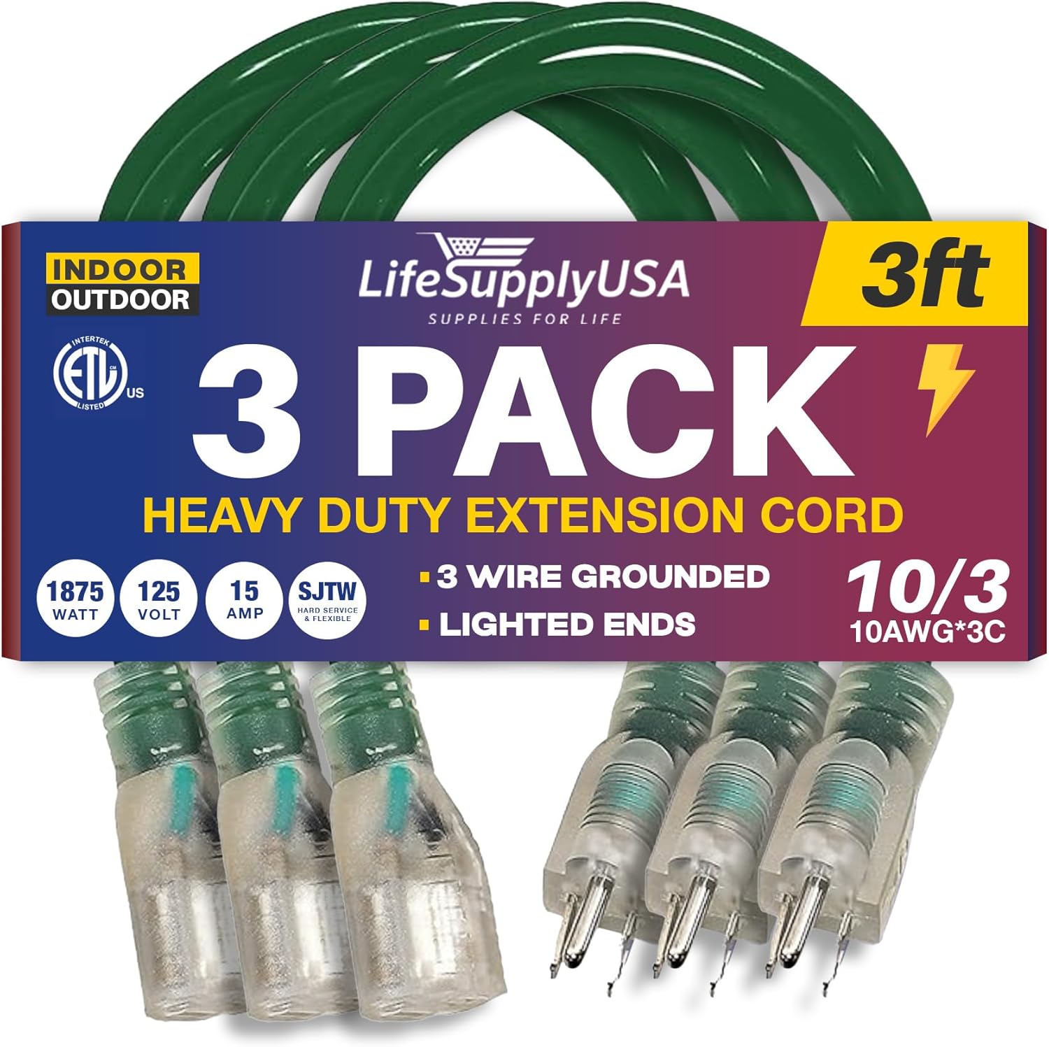 3ft Power Outdoor Extension Cord & Indoor Waterproof Electric Drop