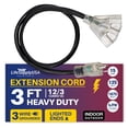 thumbnail image 1 of LifeSupplyUSA Indoor/Outdoor Extension Cord Power Cable, 3ft SJTW 12 Gauge, 15 Amp 125V 1875W, 3-Prong 3-Outlet, Black, (1 Count), 1 of 5