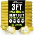 thumbnail image 1 of 3ft Outdoor/Indoor Extension Cord 12/3 Gauge Extra Heavy Duty 3 Prong SJTW, Waterproof, ETL Listed, Flexible Cold-Resistant Long Power Cord,125 Amp 1875W, Yellow by LifeSupplyUSA, 1 of 8
