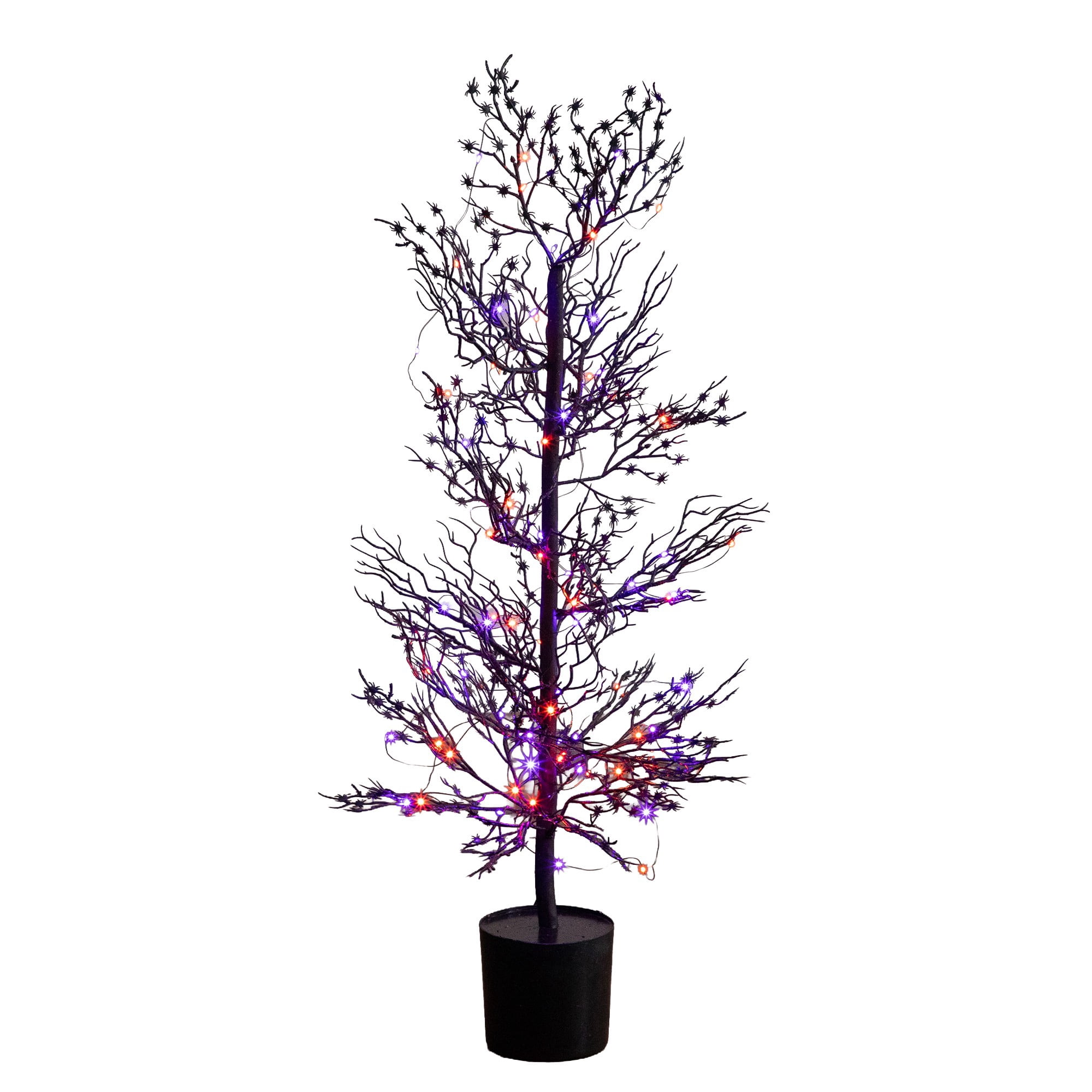 3ft. Pre-Lit Artificial Halloween Spider Twig Tree with 80 Orange & Purple LED Lights