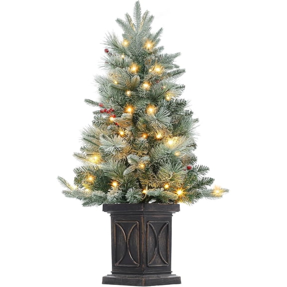3ft Pre-Lit Christmas Tree with 78 White Lights & Red Berries, Battery-Powered with Timer – Perfect for Home, Office, or Tabletop Décor