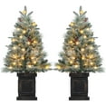 thumbnail image 1 of 3ft Pre-Lit Potted Christmas Tree - Frost Bloom Design, 78 Warm White LED Lights, 8 Modes, Square Patterned Base, Set of 2, 1 of 6