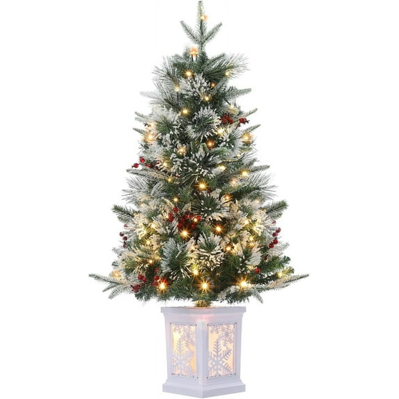 3ft Pre-Lit Tabletop Christmas Tree with Snowflake Base, 70 Lights, Battery Operated, Nordic Spruce for Home & Office