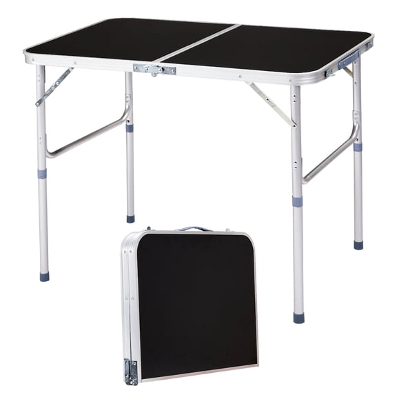 3ft Rectangle 2-Fold Top Outdoor Folding Table, Aluminum Frame, Black