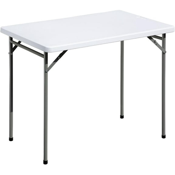 3ft Rectangular Folding Table White HDPE Top Steel Frame