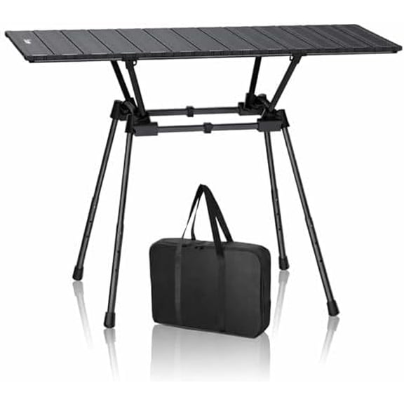 3ft Roll Up Camping Table Max 27.5", 4 Adjustable Heights Aluminum Camping Table Foldable Waterproof with Carrying Bag, Lightweight, for Garden Picnic Outdoor Travel Beach, 35 X 16, Black