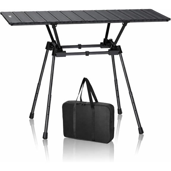 3ft Roll Up Camping Table Max 27.5", 4 Adjustable Heights Aluminum Camping Table Foldable Waterproof with Carrying Bag, Lightweight, for Garden Picnic Outdoor Travel Beach, 35 X 16, Black