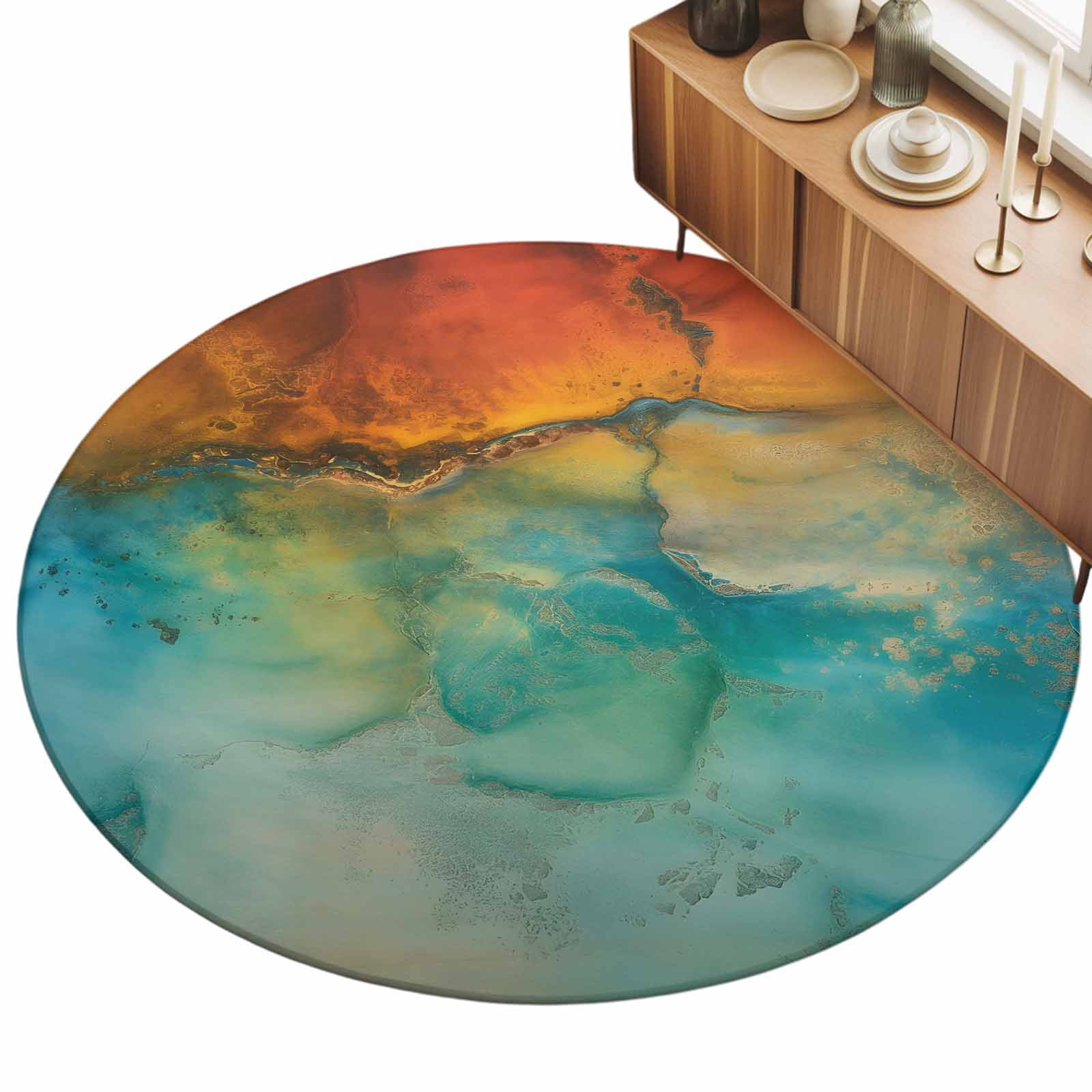 3ft Round Rug Abstract Area Rugs for Living Room Bedroom Washable Non ...