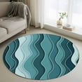 thumbnail image 1 of 3ft Round Rug, Abstract Turquoise Moire Non-Skid Rubber Backing Large Area Rugs - Living Room Bedroom Home Office, Gradient Coastal Ocean Geometric Indoor Floor Mat Carpets Washable Rug, 1 of 9