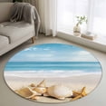 thumbnail image 1 of 3ft Round Rug, Beach Coastal Non-Skid Rubber Backing Large Area Rugs - Living Room Bedroom Home Office, Summer Nautical Seaside Starfish Shell Indoor Floor Mat Carpets Washable Rug, 1 of 9