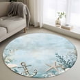 thumbnail image 1 of 3ft Round Rug, Blue Coastal Non-Skid Rubber Backing Large Area Rugs - Living Room Bedroom Home Office, Beach Nautical Anchor Starfish Botanical Indoor Floor Mat Carpets Washable Rug, 1 of 9