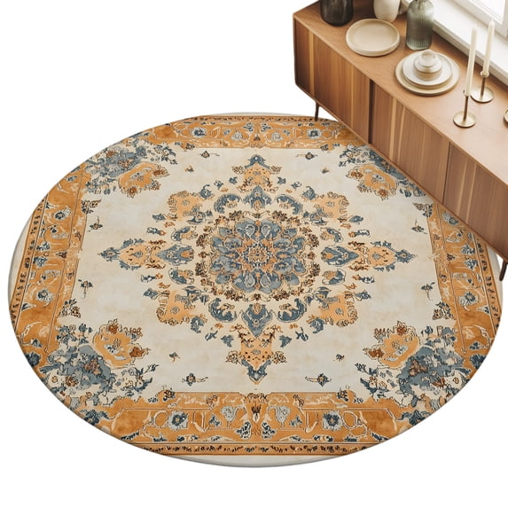 3ft Round Rug Burnt Orange Boho Area Rugs for Living Room Bedroom Washable Non Slip Circle Rug Low Pile Soft Southwestern Ethnic Geometric Indoor Floor Carpet for Kitchen Entryway Office Dining Room