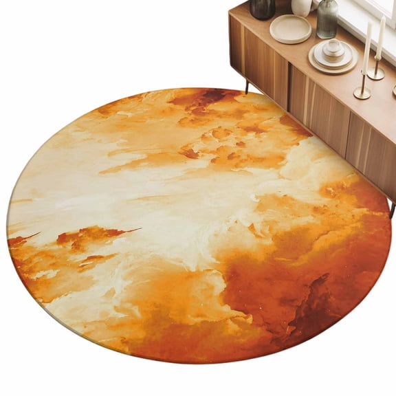 3ft Round Rug Burnt Orange Ombre Clouds Area Rugs for Living Room Bedroom Washable Non Slip Circle Rug Modern Abstract Gradient Cloud Indoor Floor Carpet for Kitchen Entryway Office Dining Room Home