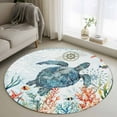 thumbnail image 1 of 3ft Round Rug, Coastal Turtle Non-Skid Rubber Backing Large Area Rugs - Living Room Bedroom Home Office, Summer Beach Nautical Coral Starfish Indoor Floor Mat Carpets Washable Rug, 1 of 9
