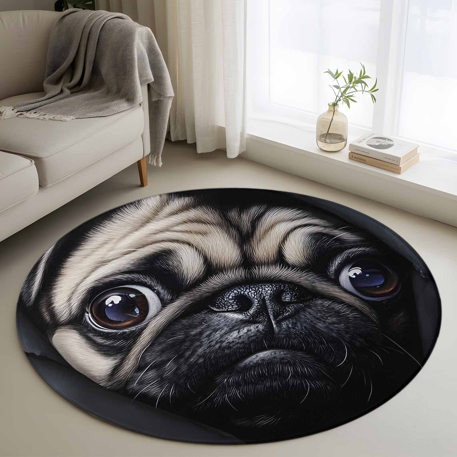 Round Pet Rug 3ft Round Rug, Cute Dog Non-Skid Rubber Backing Large Area Rugs ...