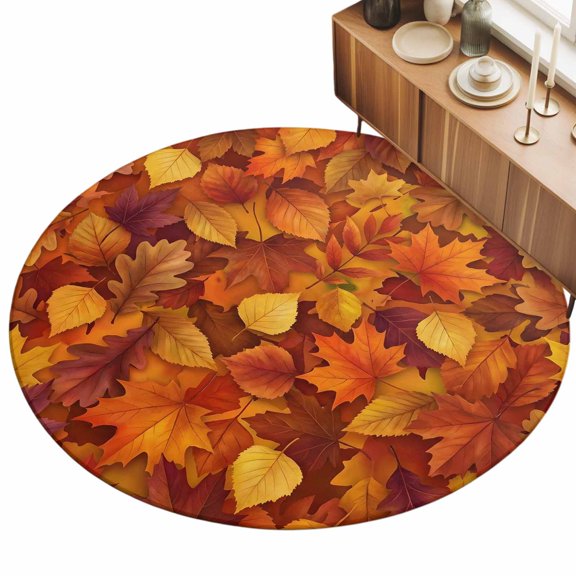 3ft Round Rug Fall Area Rugs for Living Room Bedroom Washable Non Slip Circle Rug Autumn Modern Country Abstract Maple Leaf Textured Indoor Floor Carpet for Kitchen Entryway Office Dining Room Home