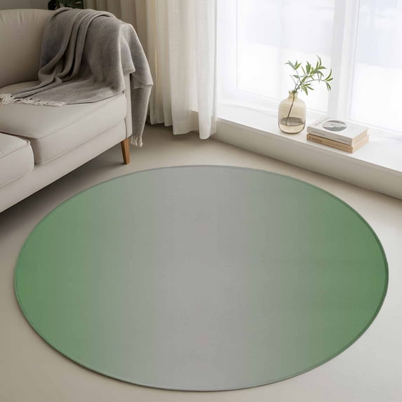 3ft Round Rug, Green Grey Ombre Non-Skid Rubber Backing Large Area Rugs - Living Room Bedroom Home Office, Modern Gradient Abstract Art Indoor Floor Mat Carpets Washable Rug
