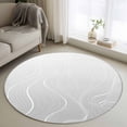 thumbnail image 1 of 3ft Round Rug, Grey Geometric Non-Skid Rubber Backing Large Area Rugs - Living Room Bedroom Home Office, Modern White Stripe Abstract Distortion Art Indoor Floor Mat Carpets Washable Rug, 1 of 9
