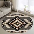 thumbnail image 1 of 3ft Round Rug, Grey Orange Black Non-Skid Rubber Backing Large Area Rugs - Living Room Bedroom Home Office, Boho Ethnic Geometric Southwestern Indoor Floor Mat Carpets Washable Rug, 1 of 9