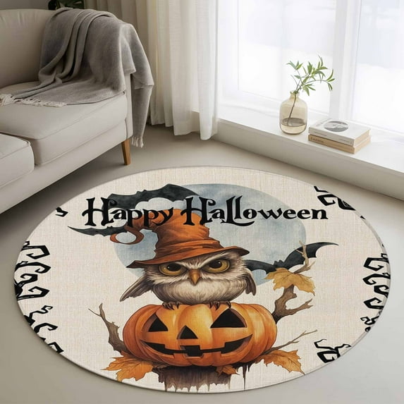 3ft Round Rug, Happy Halloween Non-Skid Rubber Backing Large Area Rugs ...