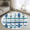 thumbnail image 1 of 3ft Round Rug, Lake Paddles Non-Skid Rubber Backing Large Area Rugs - Living Room Bedroom Home Office, Summer Watercolor Teal Blue Striped Indoor Floor Mat Carpets Washable Rug, 1 of 9