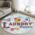 thumbnail image 1 of 3ft Round Rug, Laundry Room Non-Skid Rubber Backing Large Area Rugs - Living Room Bedroom Home Office, Blue Cartoon Washing Machine Clothes Indoor Floor Mat Carpets Washable Rug, 1 of 9