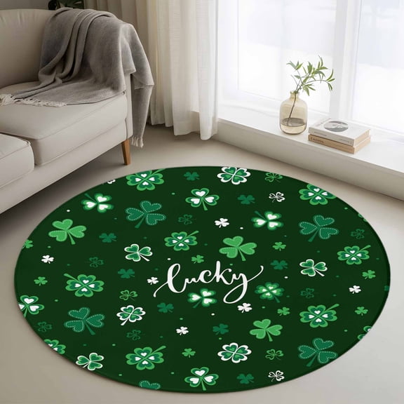 3ft Round Rug, Lucky Ireland, Non-Skid Rubber Backing Large Area Rugs - Living Room Bedroom Home Office, St. Patrick's Day Spring Shamrock Green Indoor Floor Mat Carpets Washable Rug