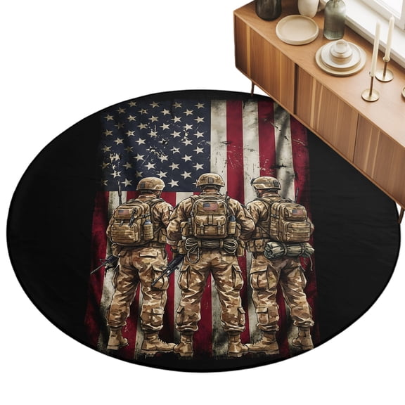 3ft Round Rug Military Area Rugs for Living Room Bedroom Washable Non Slip Circle Rug America Flag Camo Green Patriotic Memorial Day Indoor Floor Carpet for Kitchen Entryway Office Dining Room Home