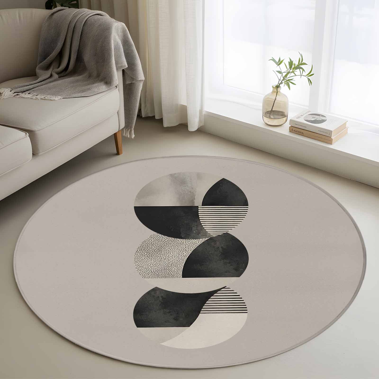 3ft Round Rug, Modern Abstract Non-Skid Rubber Backing Large Area Rugs ...